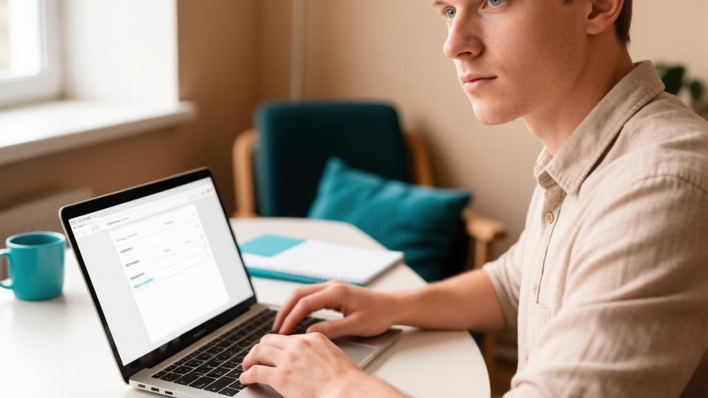 Человек заполняет форму бронирования авиабилета на ноутбуке