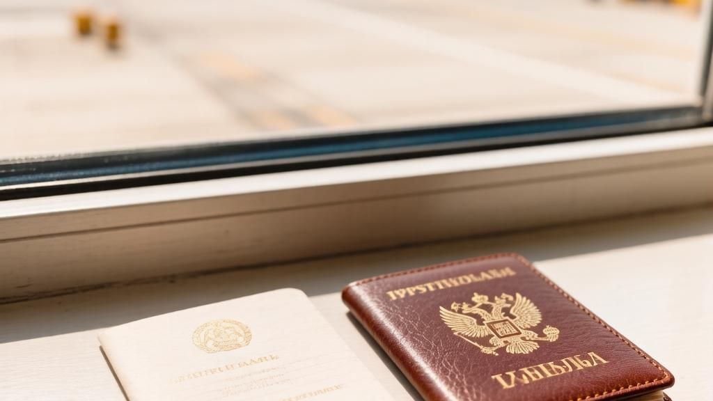 Авиабилет и паспорт на подоконнике с видом на взлётно-посадочную полосу