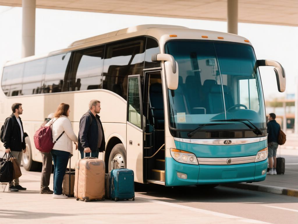 Междугородний autobus на станции перед отправлением