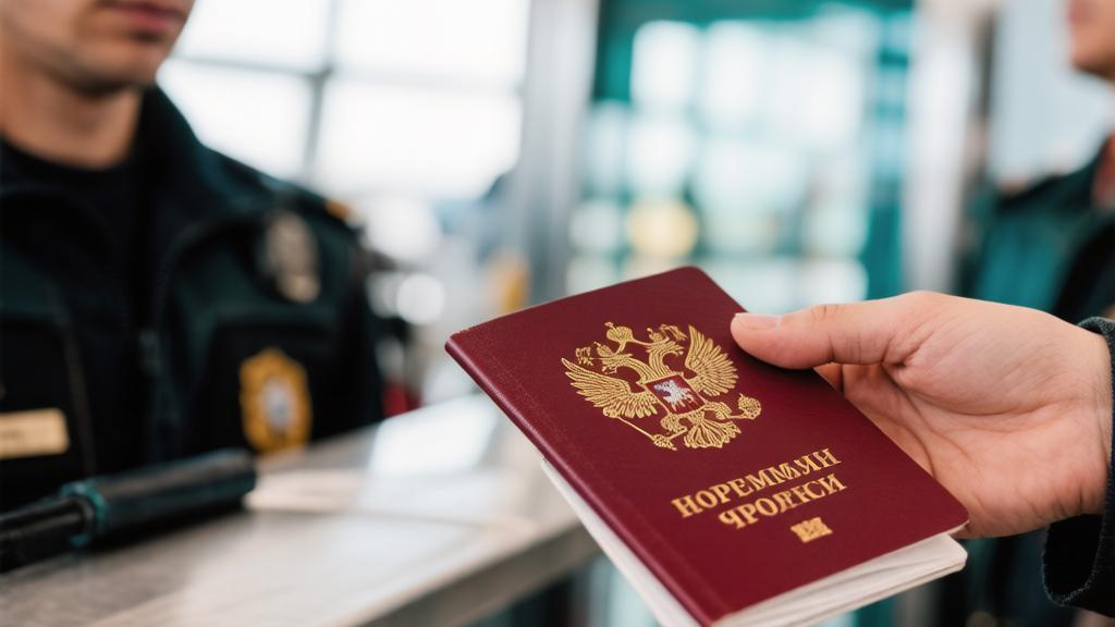 Гражданин Грузии показывает внутренний паспорт пограничника в аэропорту