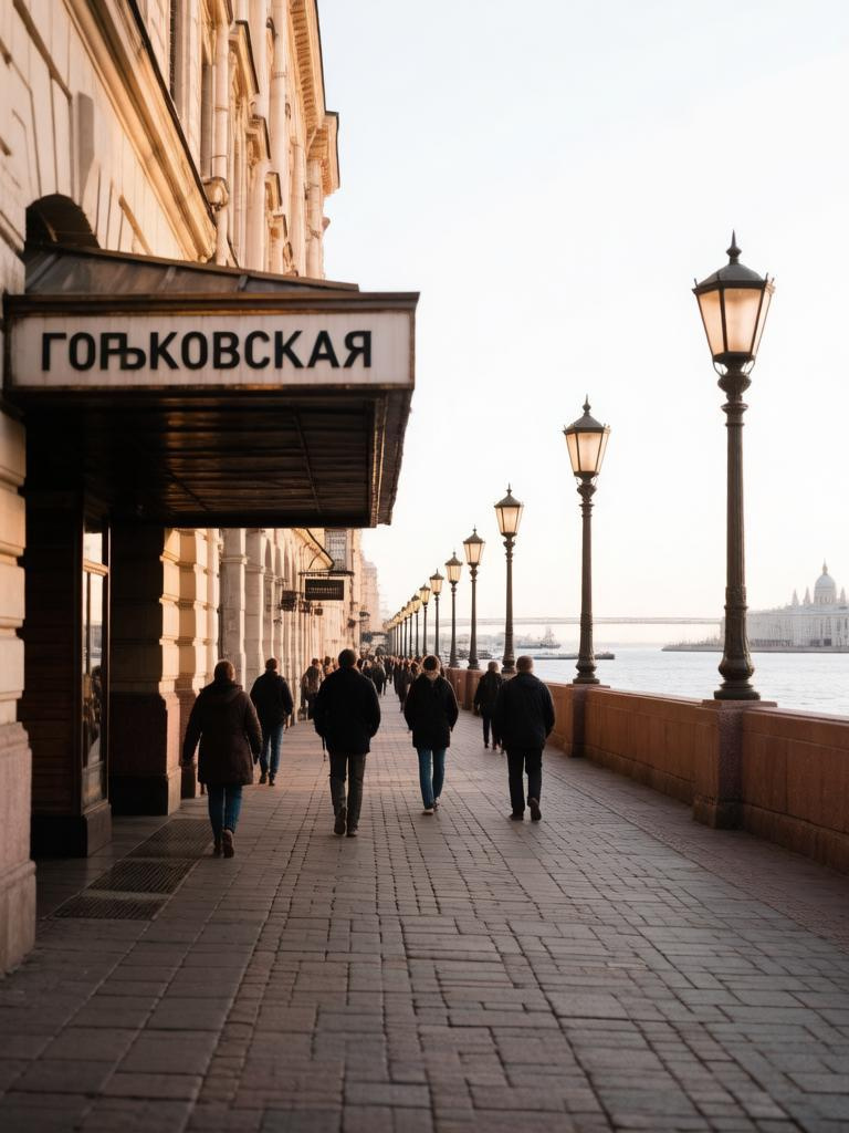 Вид на выход из станции метро Горьковская в сторону набережной