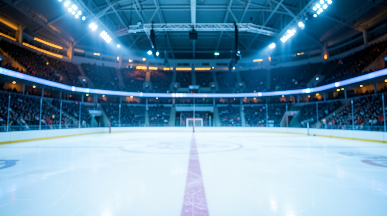Хоккейная арена OHL Вид на хоккейную арену с освещённым катком и трибунами