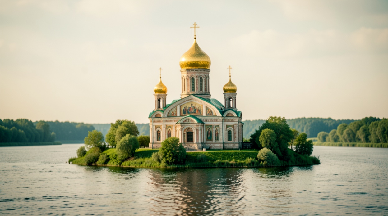 Набережная Свияжска у Волги Деревянная набережная с фонарями и скамейками у реки Волга