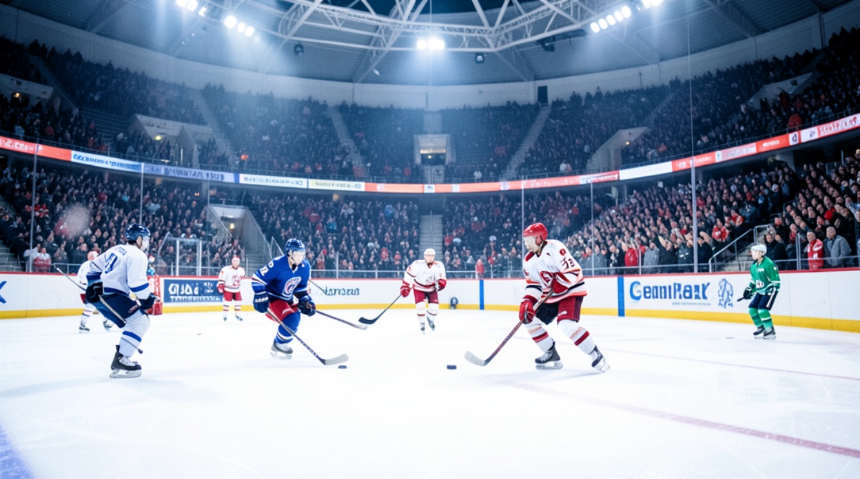 Атмосфера матча WHL Зрители на трибунах хоккейной арены во время матча